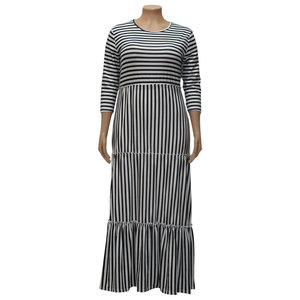 Vestido Maxi de Punto a Rayas para Mujer Tallas Grandes, Estilo Casual con Cintura Imperio, Corte Holgado y Acampanado, Tallas XL y 5XL, Hecho de Algodón - Product Image 4