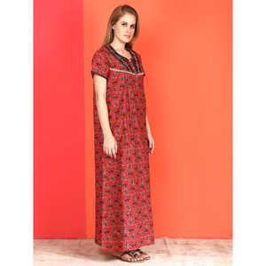 Robe de nuit longue Evolve pour femme en coton imprimé, manches courtes, avec poche latérale, taille unique, en tissu doux tissé - Product Image 4