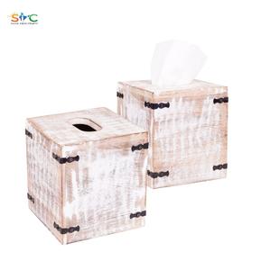 Distributeur de mouchoirs en bois rectangulaire avec fond Couvercle de boîte à mouchoirs en bois de manguier rustique pour salle de bain cuisine bureau salon - Product Image 2