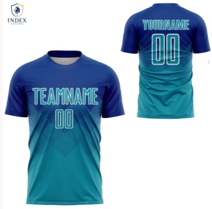 Index Apparel Men's Sublimated Soccer Jersey Crew Neck Short Sleeve Blue Teal Geometric Design <b>Athletic</b> Fit - Product Image 1