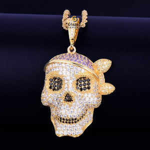 Diamante Iced Out Lab Grown Skull Charm Colgante 10kt Collar de oro sólido Lujo Hip Hop Regalo Joyería - Product Image 2
