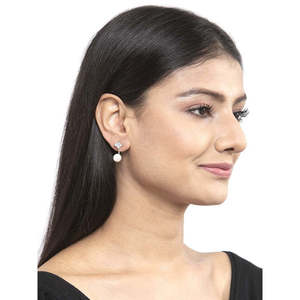 Pendientes CLARA de Plata de Ley 925 con Cierre de Rosca, con Circonita Suiza y Perla con Baño de Rodio, Separables, Regalo para Mujeres y Niñas - Product Image 4