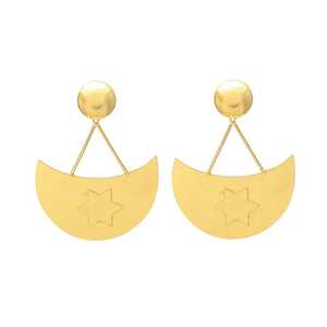 Recién llegado, pendiente largo chapado en oro con diseño de estrella, pendientes de latón, diseño clásico para mujeres y niñas - Product Image 1