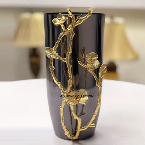 Jarrón de Flores de Metal de Diseño Único con Hojas Doradas, Hecho a Mano, Decorativo, al por Mayor, de la Mejor Calidad - Product Image 1