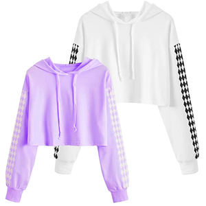 Sweat à capuche court pour femme en molleton de coton décontracté, avec logo brodé personnalisé sur le devant, vêtement d'hiver - Product Image 5