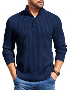 Pull en coton et acrylique pour homme, anti-rides, décontracté, hiver, dernier design, tendance, pull à quart de bouton Troyer - Product Image 1