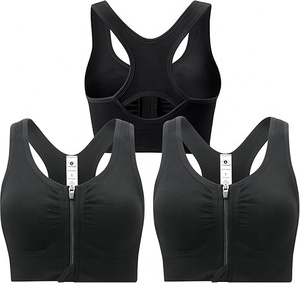 Seamless Ribbed Front Zipper Sports Bra Sustainable Eco-Friendly Yoga Set Top with Push Up <b>Padded</b> Support for Women Fitness bra - Product Image 3