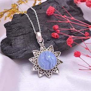 Forme d'étoile Bleu Dentelle Agate Gemstone 925 Sterling Silver Wholesale Pendentif Fine Jewelry Pendentif Avec 925 Silver Pendant Jewelry - Product Image 4