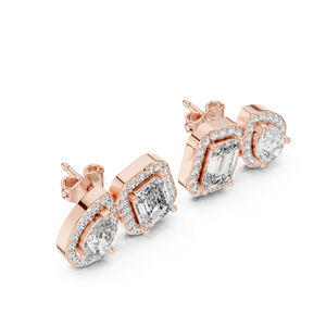 Pendientes de Oro Amarillo de 14K con Esmeralda, Diamante Redondo en Forma de Pera para Mujer |   Regalo de Aniversario de Bodas de Lujo Certificado para Novios - Product Image 4