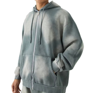 Conjunto de pantalones cortos con capucha lavados con ácido de algodón 100% para hombre 500Gsm Terry Fabric Custom Logo Zip Streetwear Short Set - Product Image 4