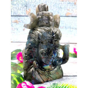 Sculpture du Dieu Shiva en pierre de Labradorite - Dieu Shivshankar en cristaux et pierres précieuses - Reiki/Chakra/Énergie/Thérapie - Product Image 5