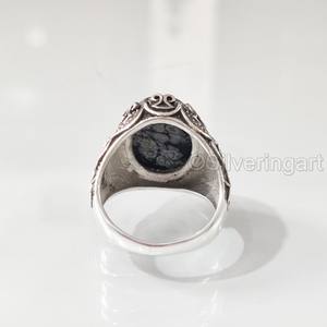 Bague en argent sterling 925 pour homme, pierre précieuse naturelle obsidienne flocon de neige, pierre de naissance, toutes tailles, bijoux de fête arabe, vente en gros - Product Image 6