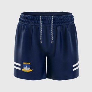 Pantalones cortos de cintura media para hombre de poliéster 100%, color negro sólido con patrón de lona tejida por sublimación, cierre de cordón, pantalones cortos calientes - Product Image 1
