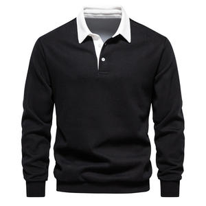 Polos de Golf de manga larga en blanco cómodos de Color sólido de calidad superior para hombres, ropa de calle, logotipo bordado personalizado - Product Image 1