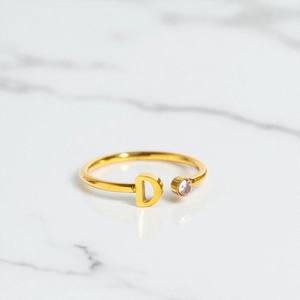 Birthstones With Alphabet <b>Ring</b> - 925 Silver Gemstone <b>Adjustable</b> <b>Ring</b> - Plain Band <b>Ring</b> for Women - Handmade Jewelry - Product Image 6