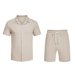 2025 gros été vêtements de plage Shorts et ensemble personnalisé hommes à manches courtes chemise boutonnée % 100 coton hommes Shorts ensemble - Product Image 1