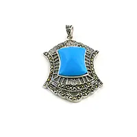 Pendentif bouclier en argent 925 et turquoise, style bohème, pour femme, serti clos, à porter au quotidien