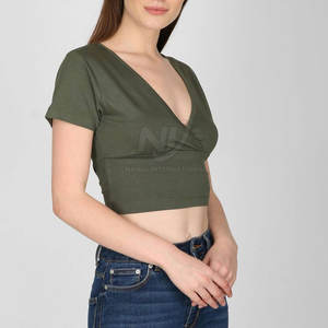 เสื้อครอปคอวีสำหรับผู้หญิงเสื้อผ้าลำลองสวมใส่สบายสำหรับฤดูร้อนขายดี - Product Image 4