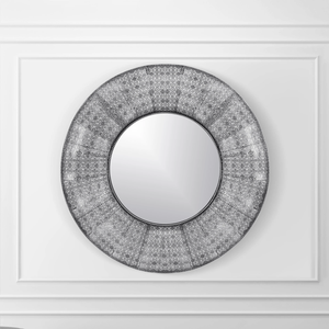 Miroir mural rond en métal martelé de couleur antique Texture unique Décoration pour la maison et le bureau - Product Image 1