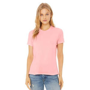 Top/camiseta rosa claro para mujer con cuello redondo y Media manga de mezcla de algodón - Product Image 1