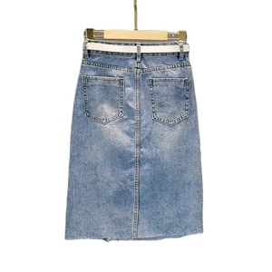 European Station Hot Drill Split <b>Skirt</b> Women 2025 Spring and Summer New High-waisted Slimming Medium Long Bag Hip Denim <b>Skirt</b> - Product Image 3