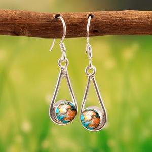 Fashionable Oyster Copper Turquoise Gemstone <b>Earrings</b> 925 Sterling Silver <b>Earrings</b> for Girls 925 Stamped Dangle <b>Earrings</b> Jewelry - Product Image 2