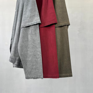 Haute qualité 100% coton lourd surdimensionné lavé hommes deux pièces épissé Double couche à manches courtes tricoté respirant - Product Image 2