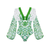 JSN 2026 Maillot de bain une pièce sexy personnalisé pour femme à manches longues, col en V profond, avec robe de bain, maillot de bain échancré sexy, tenue de plage