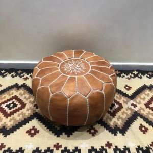 Moroccan <b>Leather</b> Pouf Handmade Ottoman Footstool Traditional Handcrafted <b>Pouffe</b> Home Decor Boho Ottoman Seat Living Roo - Product Image 1