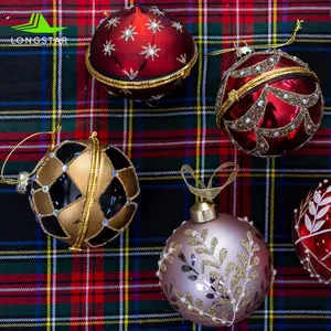 ロングスタースパークリングクリエーションズレッドシリーズガラス安物の宝石クリスマスボールセットクリスマスオーナメントセットツリーハンギングデコレーション