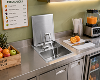 Évier de cuisine encastré à couvercle dissimulé, surface brossée carrée, style moderne minimaliste, pour hôtels, en acier inoxydable 304, cuve simple, pliable