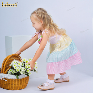 ชุดเดรสเด็กผู้หญิงลำลอง แต่งระบาย จับสม็อค ลายทาง ทรงเอ คอวี สีสันสดใส ผ้าซีร์ซัคเกอร์ 100% ผ้าฝ้าย เป็นมิตรกับสิ่งแวดล้อม OEKO-TEX - Product Image 6