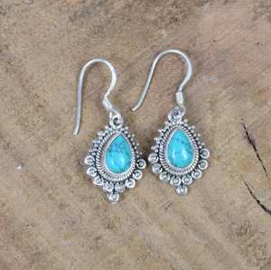 Azul turquesa 925 plata esterlina piedras preciosas gancho pendientes hechos a mano diciembre piedra natal joyería moda boda fiesta regalo para - Product Image 1