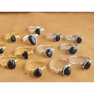 Stylish Gold and Silver Plated Fashion <b>Rings</b> with Black Stone for Resale - Product Image 1