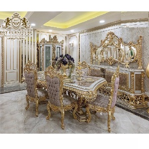 Ensemble de meubles de salle à manger en teck moderne Grand Villa indien, table et chaises de salle à manger de haute qualité avec sculptures haut de gamme - Product Image 1