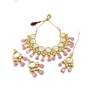 Parure de collier Kundan double couche complexe, plaqué or rouge clair, bijoux raffinés pour mariages, avec zircon et acier inoxydable - Product Image 5