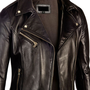 Veste en cuir de vache véritable de Style Vintage à la mode pour femmes col montant véritable peau d'agneau toile tissu veste en cuir de mode pour femmes - Product Image 2