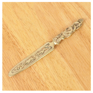 Couteau à beurre en laiton de haute qualité poignée élégante conception de feuille artisanat avec sac en lin emballage beurre fromage épandeur - Product Image 6