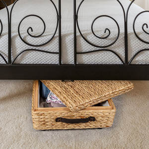 26.38\" Minimalist Hand-Woven Hyacinth/<b>Wood</b> Underbed Storage Bin with <b>Wheels</b> and Handles - Product Image 6