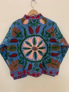 Veste en coton brodée florale bohème, col mandarin, manches trois quarts, vêtements d'extérieur pour femmes, printemps - Product Image 2