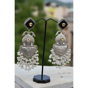 traditional new design handmade <b>silver</b> look alike brass stone stud big ghungro hoop earing for girls and women - Product Image 4