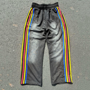 กางเกงวอร์มผู้ชายลายทางสไตล์วินเทจผ้าเฟรนช์เทอร์รี่ใส่ปกติระบายอากาศได้พอดีมีเชือกรูดแบบลำลองย้อมสี - Product Image 1