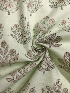 Tissu en coton naturel imprimé à la main avec motif de bouquet floral, base beige, textile indien - Product Image 2
