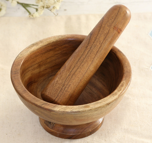 Triturador de mortero y Maja de madera Diseño redondo de lujo Fines decorativos Mortero y Maja de calidad premium Venta caliente - Product Image 4