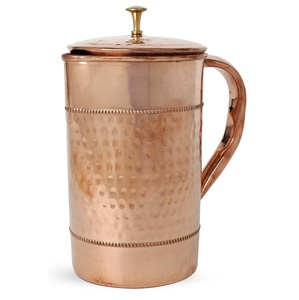 Carafe à boisson ronde moderne de luxe en cuivre 1,0 L personnalisée pour la maison, l'hôtel, le restaurant, les fêtes, en provenance d'Inde - Product Image 1