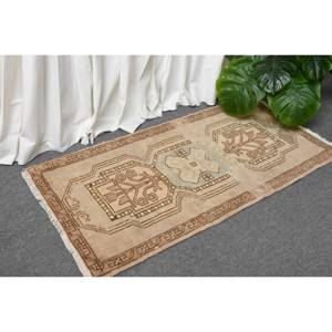 Tapis Vintage en Laine Turque 1.6X3.2 pieds Marron Beige Patchwork Design Grand Rectangle Latex pour Couloir Chambre Chevet Décor - Product Image 3