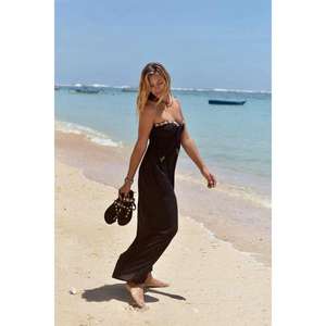 <b>Women</b> Black Strapless Mini <b>Dress</b> Boho V-neck Eco-Friendly Washable Summer Beach - Product Image 2
