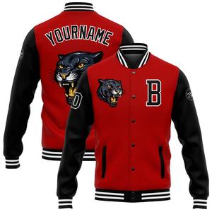 Bomber personnalisé rouge noir-blanc à motifs 3D veste Varsity Letterman coupe-vent veste universitaire vintage pour hommes - Product Image 1