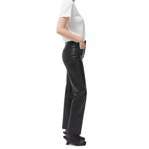 <b>Women's</b> High Waist PU Leather <b>Pants</b> Casual Denim Sweatpants with Zipper Brown Stacked Pleated Top quality Ronpex - Product Image 4