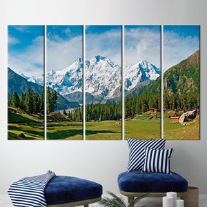 งานศิลปะบนผ้าใบพิมพ์ลายภูเขาแนงกาปาร์บาตและทิวทัศน์ทุ่งหญ้าแสนสวย,5P:ห่อหุ้มอย่างดี - Product Image 1